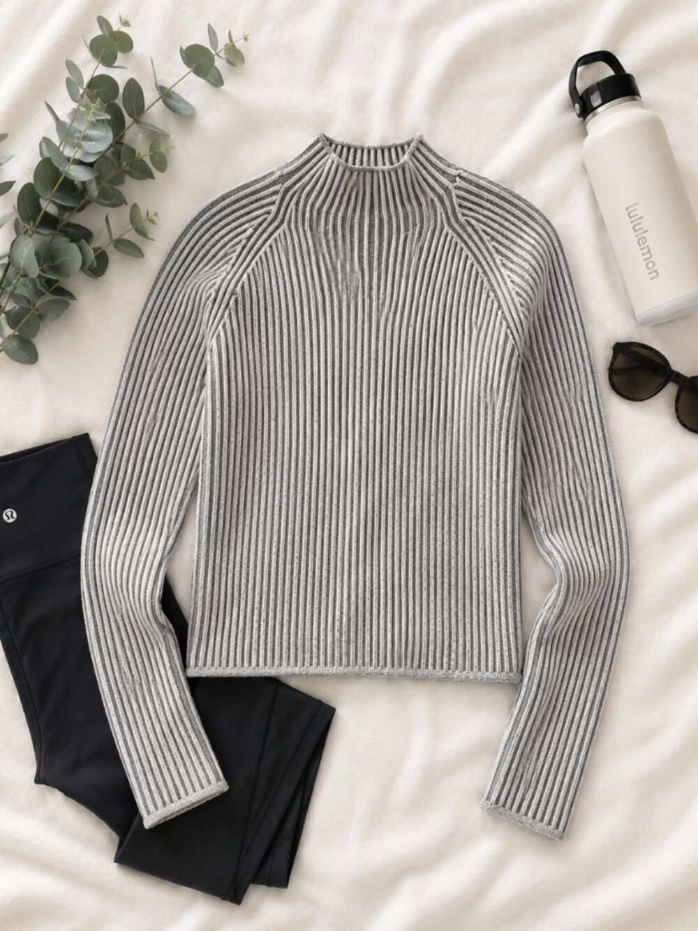 Lululemon Cotton Mock Neck Sweater Thick Ribbed Knit Gray Size 4